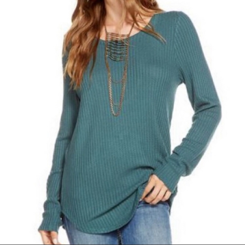 Chaser waffle knit sweater with buttoned cuffs